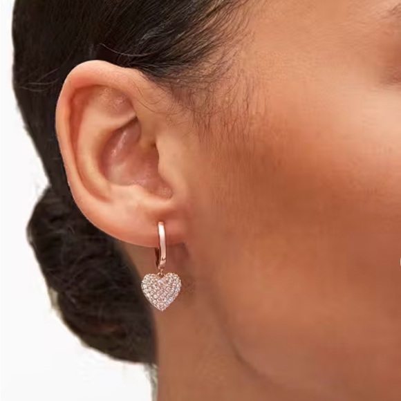 Kate Spade NWT Yours Truly Pave Heart Drop Earrings - Rose Gold - Picture 2 of 3